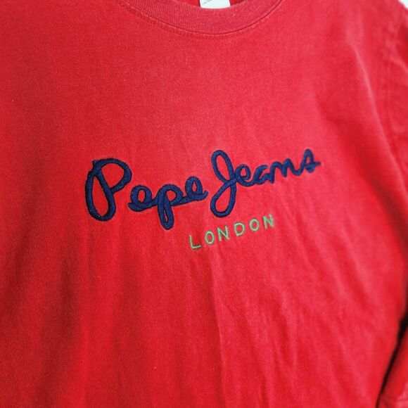 Vtg Pepe Jeans Shirt Mens M Red Long Sleeve Shirt London 100% Y2k Shirt‎ - Picture 2 of 7